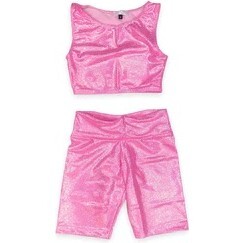 Biker Shorts And Sleeveless Top, Glitter Neon Pink