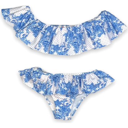 Cloe Bikini With Volent, Blue Roses And Polka Dots - Two Pieces - 1