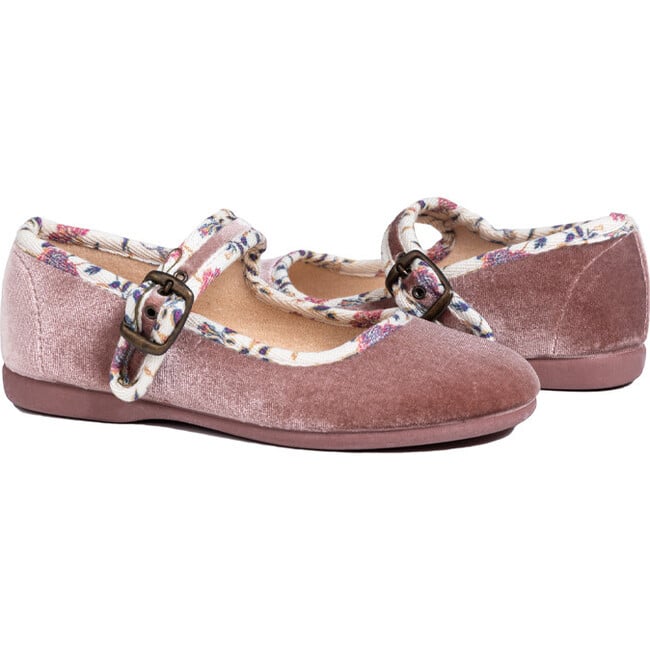 Floral Velvet Mary Janes, Pink - Mary Janes - 2