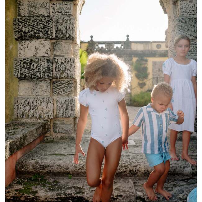 Minnow X Fanm Mon Girls Coconut Grove White Puff Sleeve One Piece - One Pieces - 4