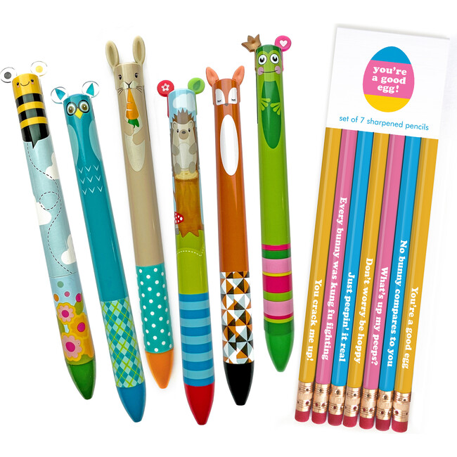 Twice As Nice Double Color Click Woodland Pen Set & You’re a Good Egg Easter Pencil Set, Assorted Colors - Arts & Crafts - 1