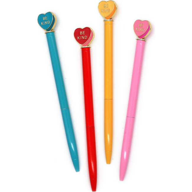 Enamel Heart Charm Pen Set, Blue, Pink, Yellow, Red - Arts & Crafts - 1