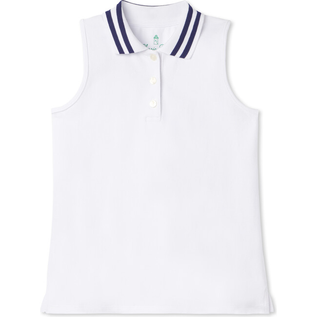Samantha Sleeveless Pique Tennis Polo Shirt, Bright White