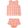 Poppy Aloha Watercolor Gingham Dress And Bloomer Set, Spicy Orange - Mixed Apparel Set - 1 - thumbnail