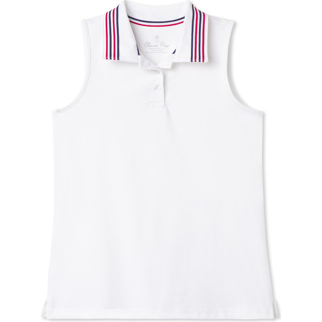 Terra Tennis Performance Americana Sleeveless Polo Shirt, Bright White