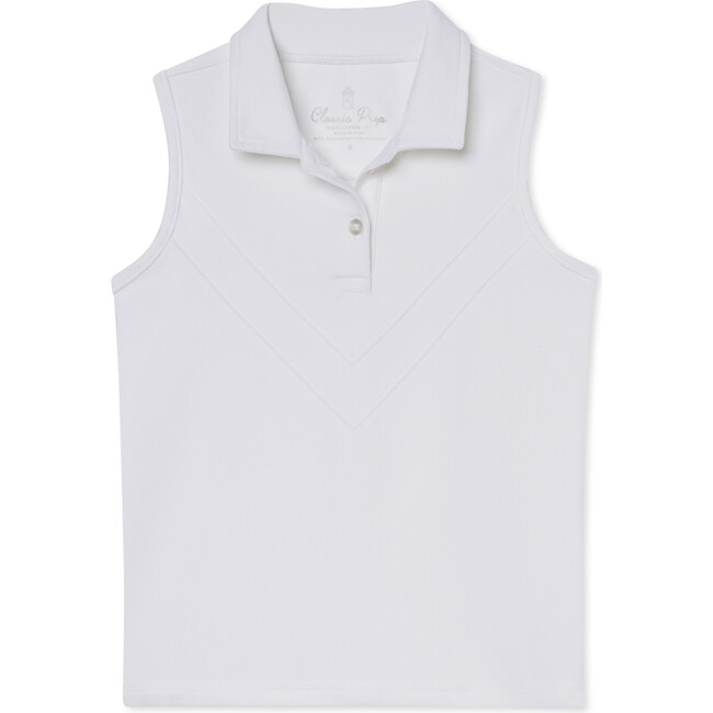 Terra Tennis Performance Chevron Sleeveless Polo Shirt, Bright White