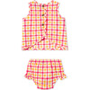 Poppy Aloha Watercolor Gingham Dress And Bloomer Set, Spicy Orange - Mixed Apparel Set - 2