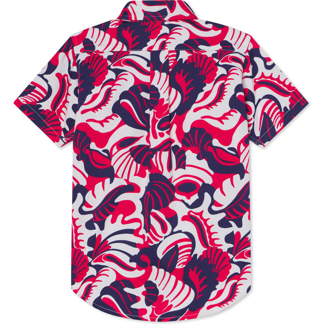 Shorts Sleeve Owen Buttondown Roton Point Print Stretch Sateen Shirt, Blue - Shirts - 2