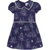 Hazel Commodore Print Stretch Sateen Dress, Blue - Dresses - 1 - thumbnail