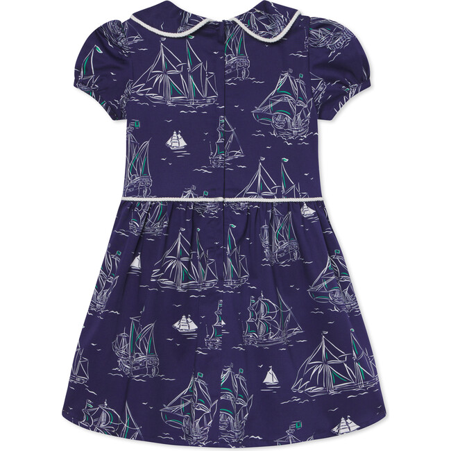 Hazel Commodore Print Stretch Sateen Dress, Blue - Dresses - 3