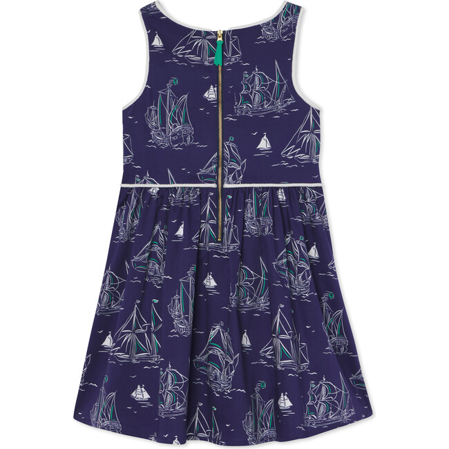 Charlotte Commodore Print Stretch Sateen Dress, Blue - Dresses - 3