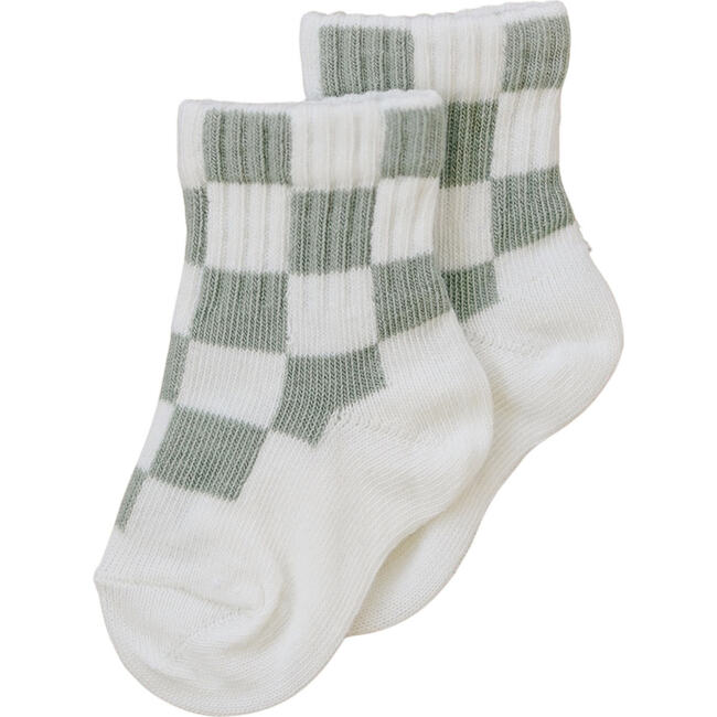 Checkerboard Dropout Sock, Sage Green
