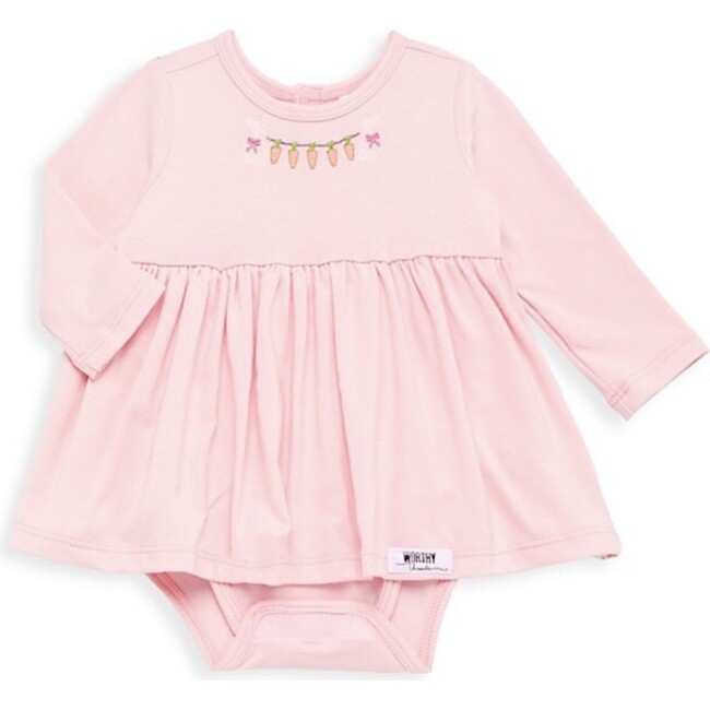 Long Sleeve Bubble Romper With Easter Embroidery, Pink - Rompers - 1