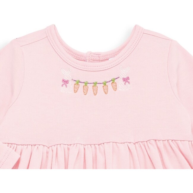 Long Sleeve Bubble Romper With Easter Embroidery, Pink - Rompers - 2