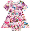 Watercolor Butterfly Short Sleeve Ruffled Bodysuit Dress, Pink - Dresses - 1 - thumbnail