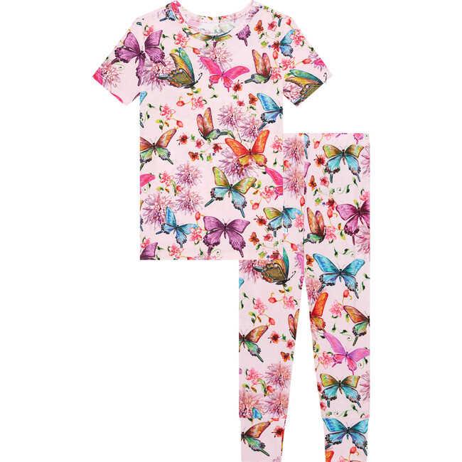 Watercolor Butterfly Short Sleeve Basic Pajama, Pink