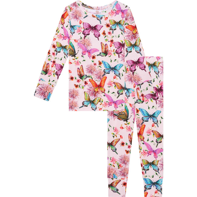 Watercolor Butterfly Long Sleeve Basic Pajama, Pink