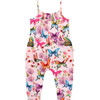 Watercolor Butterfly Smocked Spaghetti Jumpsuit with Snaps, Pink - Rompers - 1 - thumbnail