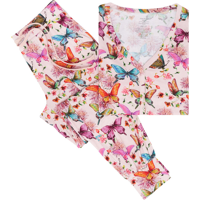 Watercolor Butterfly Women's Short Sleeve Scoop Neck & Jogger Pajama, Pink