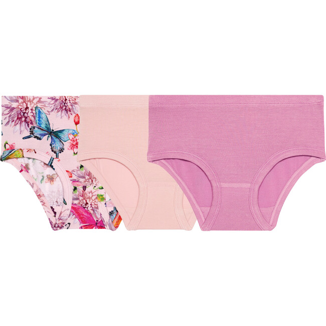 Watercolor Butterfly Girls 3-Piece Brief Set, Pink - Underwear - 1