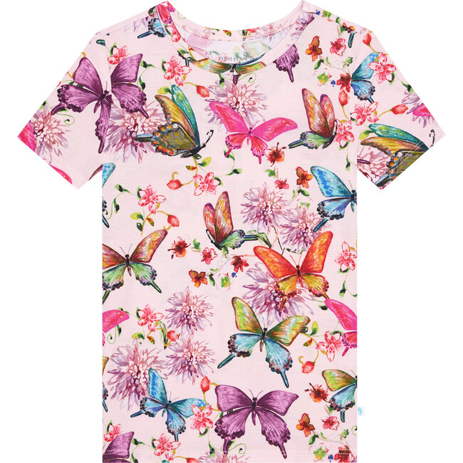 Watercolor Butterfly Short Sleeve Basic Pajama, Pink - Pajamas - 3