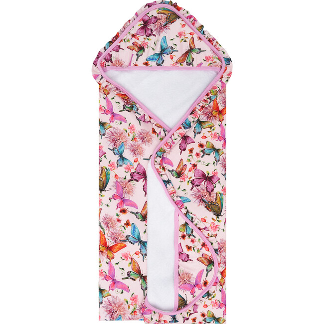 Watercolor Butterfly  Ruffled Hooded Towel, Pink