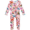 Watercolor Butterfly Footie Ruffled Zippered One Piece, Pink - Onesies - 2 - thumbnail