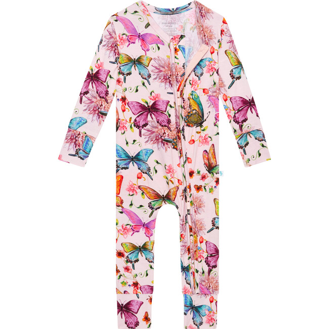 Watercolor Butterfly Footless Zippered One Piece, Pink - Onesies - 1