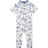 Franklin Short Sleeve Collared Henley Long Romper, Beige - Rompers - 1 - thumbnail