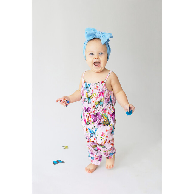 Watercolor Butterfly Smocked Spaghetti Jumpsuit, Pink - Rompers - 2