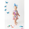 Watercolor Butterfly Short Sleeve Ruffled Bodysuit Dress, Pink - Dresses - 3 - thumbnail