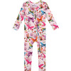 Watercolor Butterfly Henley Ruffled Capsleeve Bubble Romper, Pink - Onesies - 3