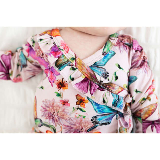 Watercolor Butterfly Tie Front Ruffled Kimono, Pink - Pajamas - 2