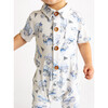 Franklin Short Sleeve Collared Henley Long Romper, Beige - Rompers - 3