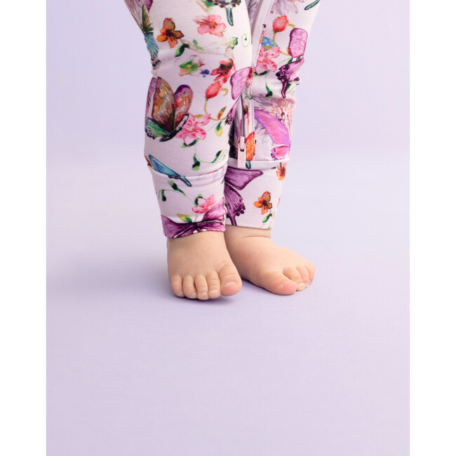 Watercolor Butterfly Footless Zippered One Piece, Pink - Onesies - 4