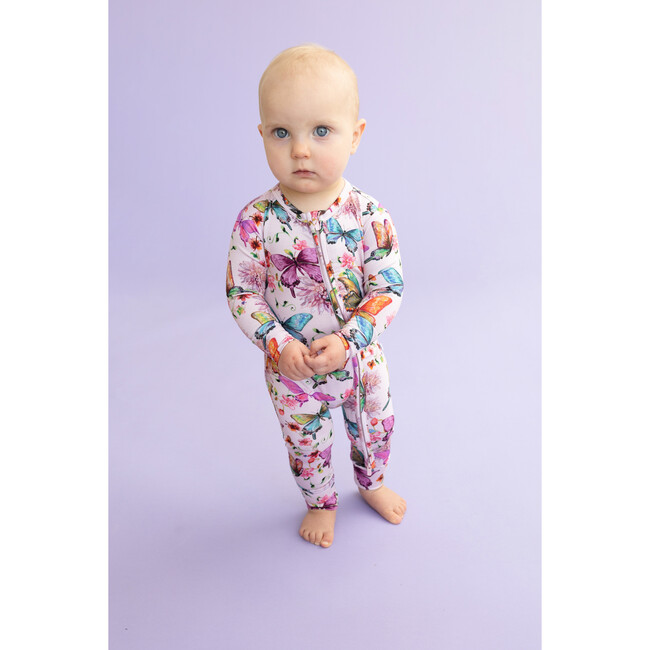 Watercolor Butterfly Footless Zippered One Piece, Pink - Onesies - 5