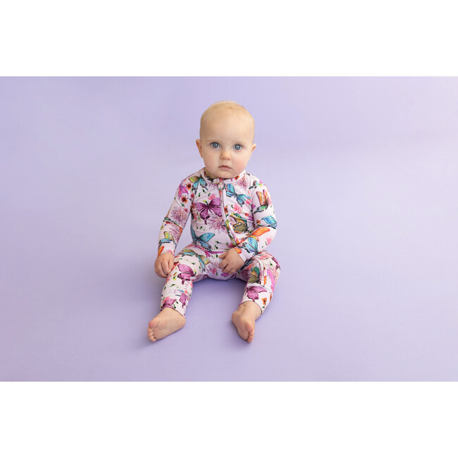 Watercolor Butterfly Footless Zippered One Piece, Pink - Onesies - 6