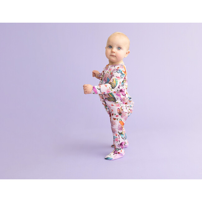 Watercolor Butterfly Footie Ruffled Zippered One Piece, Pink - Footie Pajamas - 9
