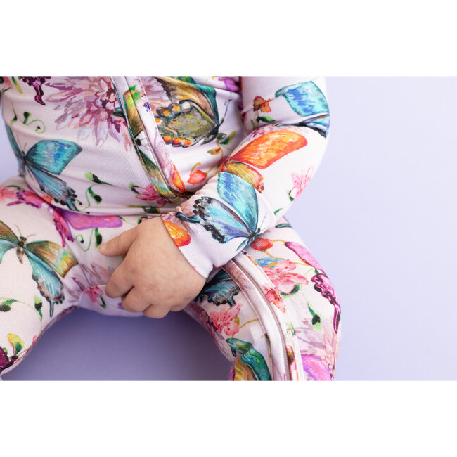 Watercolor Butterfly Footless Zippered One Piece, Pink - Onesies - 7