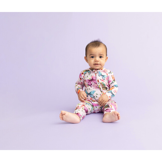 Watercolor Butterfly Footless Zippered One Piece, Pink - Onesies - 8