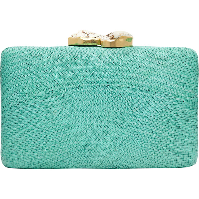 Women's Jen Woven Straw Clutch With White Stones, Turquoise - Bags - 1