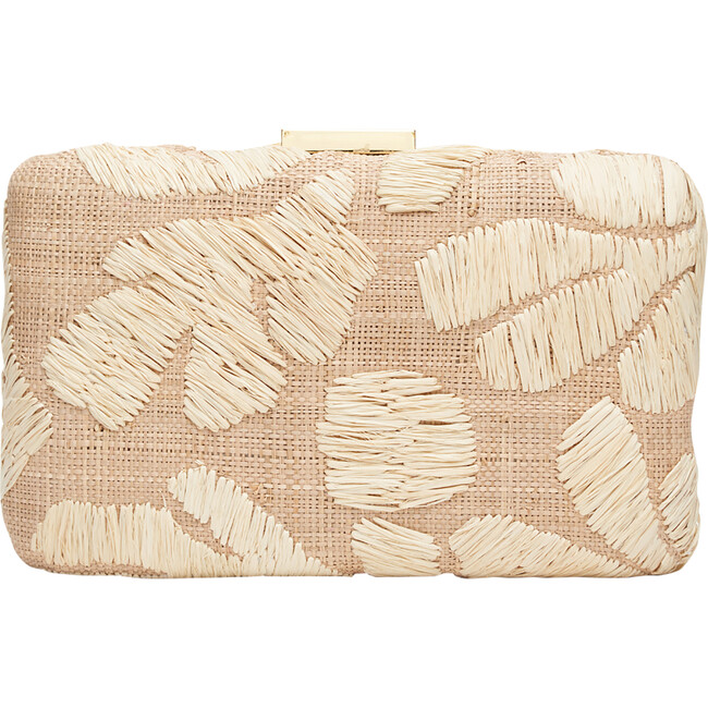 Women's Frances Hand Embroidered Rafia Clutch, Natural