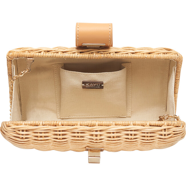Women's Lou Wicker Clutch With Drop-In Chain Strap, Natural - Bags - 4