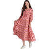 Women's Indira Long Sleeve Midmaxi Dress, Pink Posey Block Print - Dresses - 1 - thumbnail