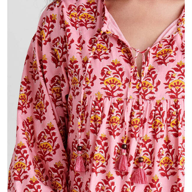 Women's Indira Long Sleeve Midmaxi Dress, Pink Posey Block Print - Dresses - 3