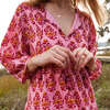 Women's Indira Long Sleeve Midmaxi Dress, Pink Posey Block Print - Dresses - 4