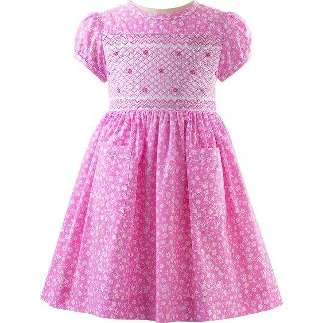 Ditsy Floral Smocked Dress With Ricrac Details, Pink - Dresses - 1