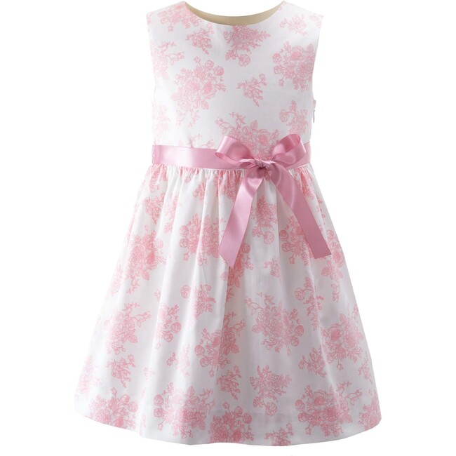Floral Toile Dress With Ribbon Bows, Pink