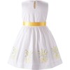 Embroidered Bouquet Dress With Sash Tie, Yellow - Dresses - 2