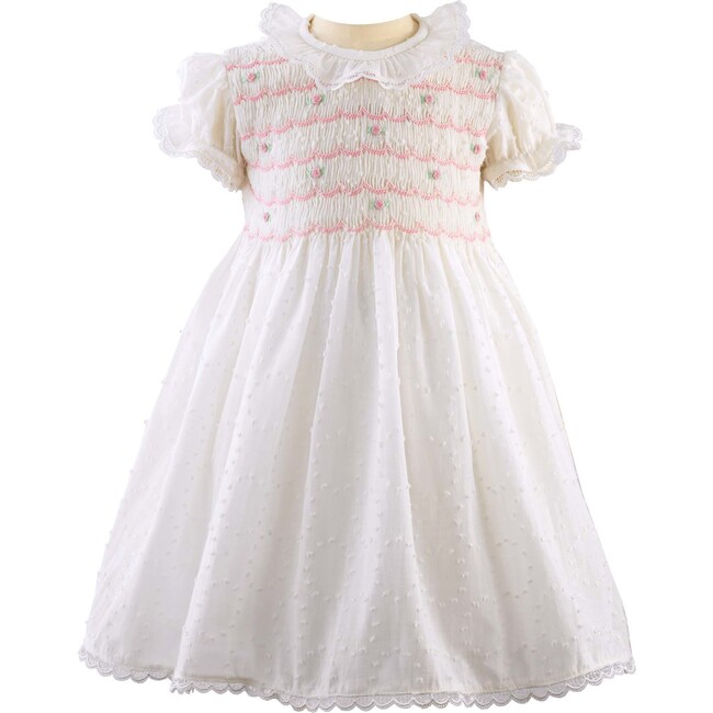 Swiss Dot Hand-Smocked Dress And Bloomers, Ivory